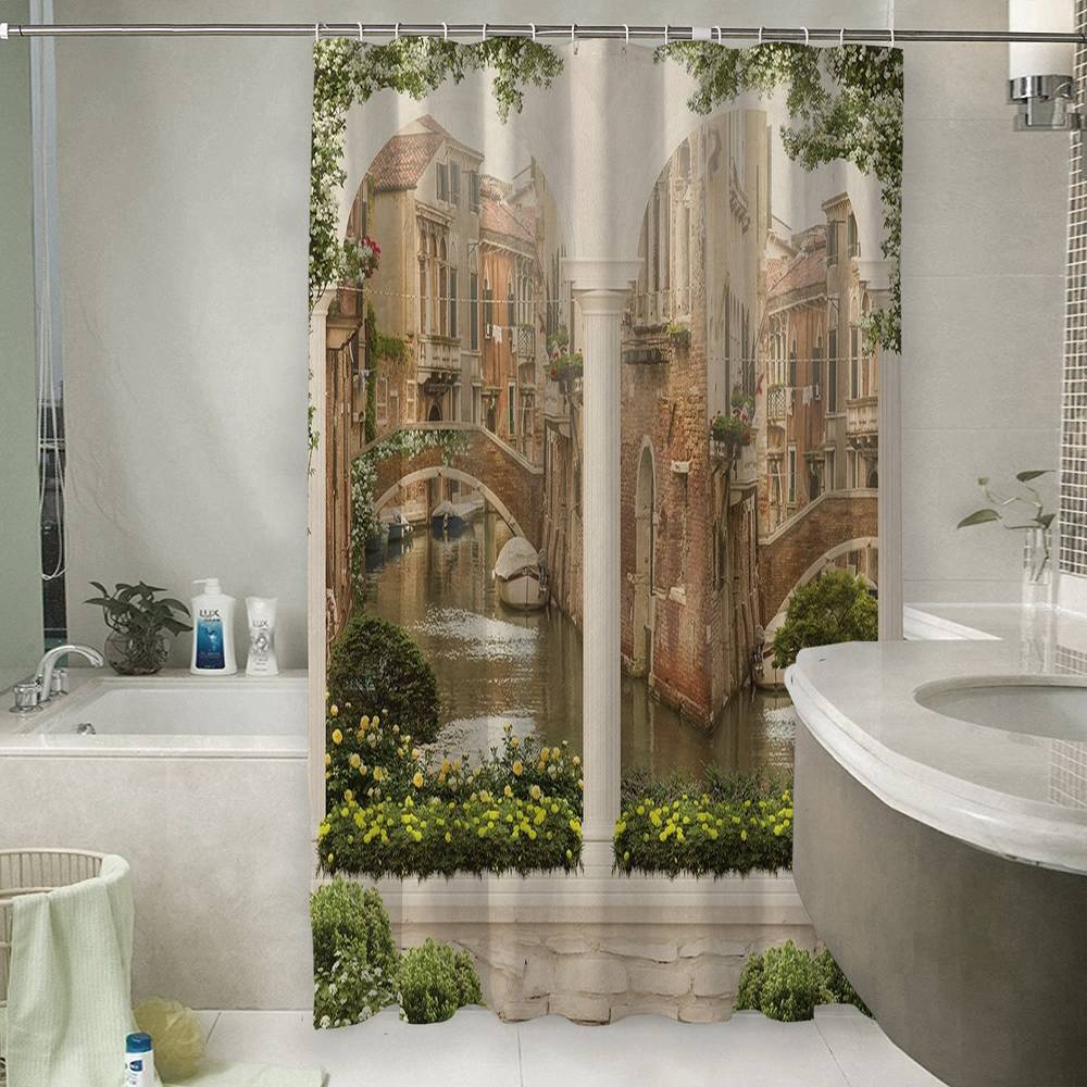 3D занавеска в ванную комнату «Колонны с видом на канал» вид 6