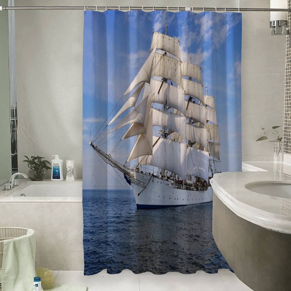 3D штора для ванной «Белый парусник» вид 6