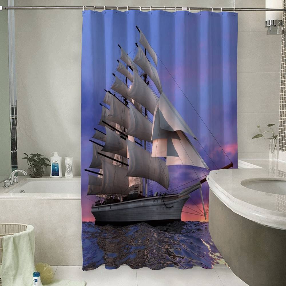 3D занавеска в ванную комнату «Парусный корабль на закате» вид 6
