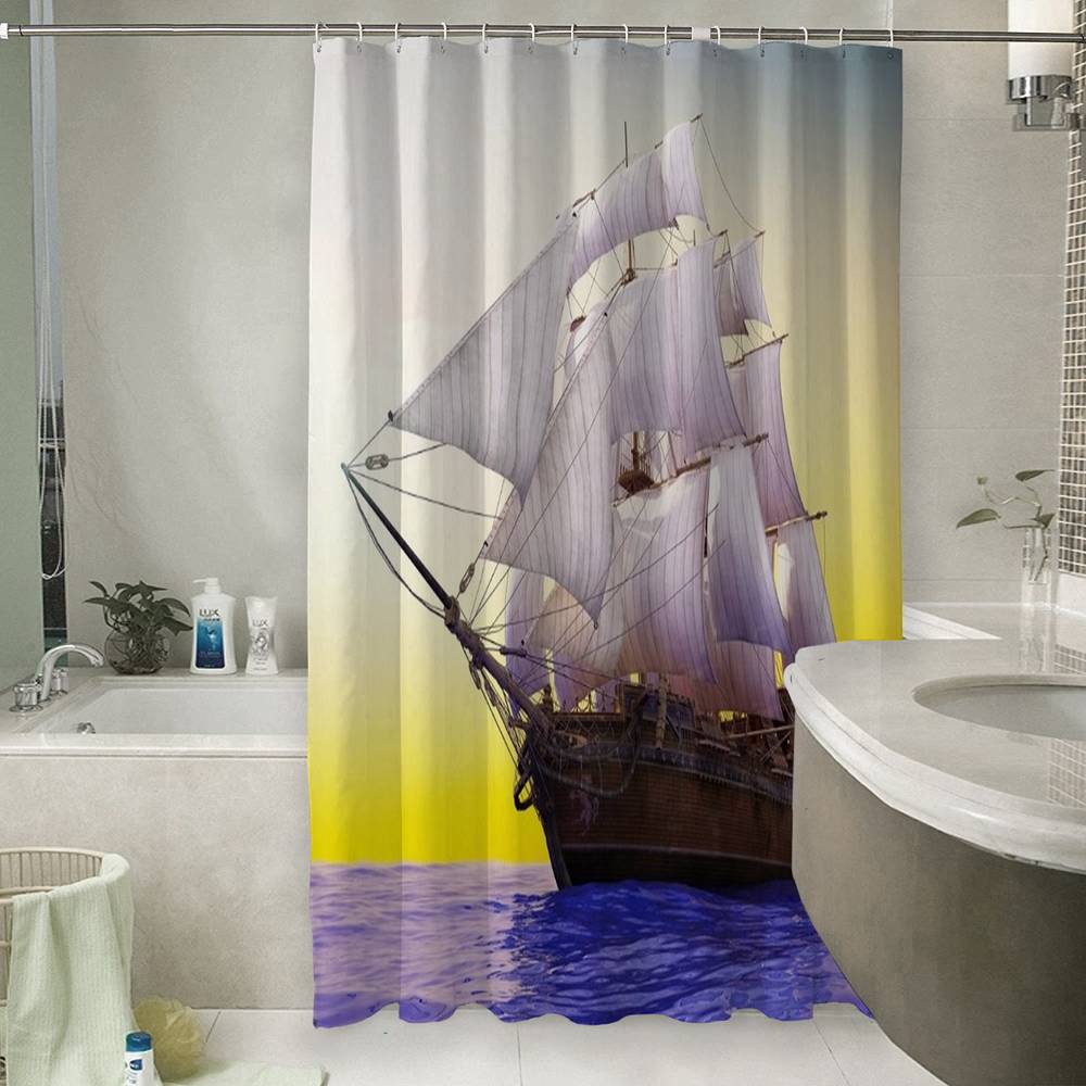 3D шторка для ванной «Старый корабль в открытом океане» вид 6