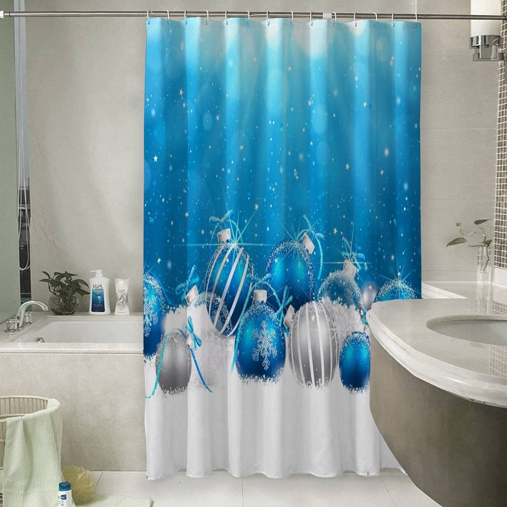 3D фото занавеска для ванной «Голубая новогодняя композиция» вид 6