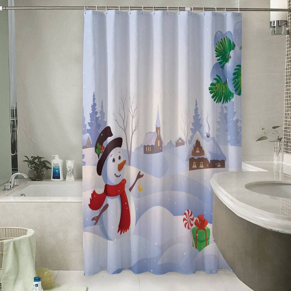 3D штора в ванную комнату «Снеговичок» вид 6