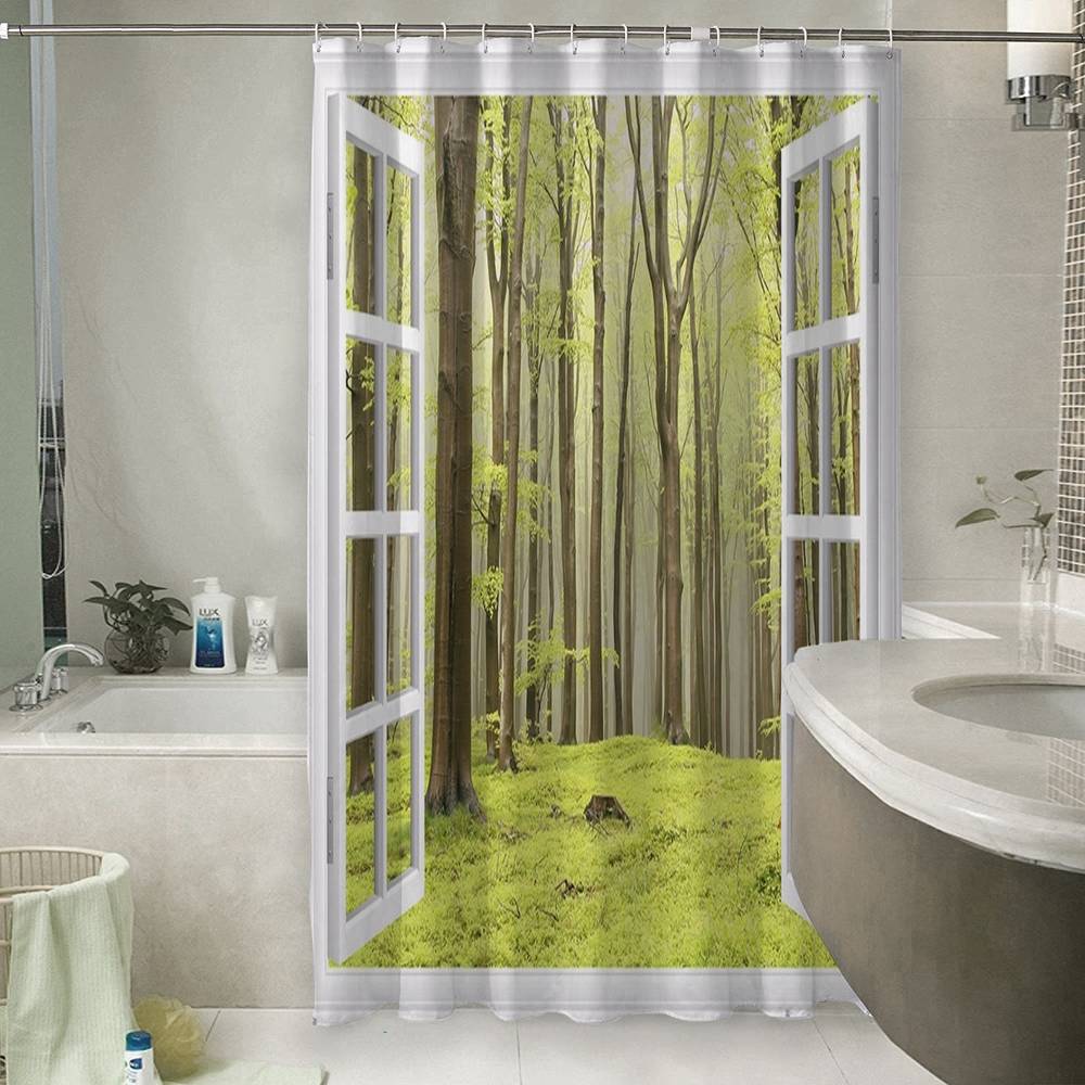 Штора для ванной «Окно с видом на зеленый лес» вид 6