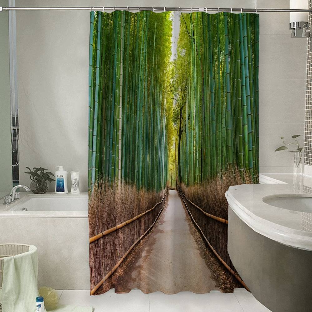3D фото занавеска для ванной «Дорога через бамбук» вид 6