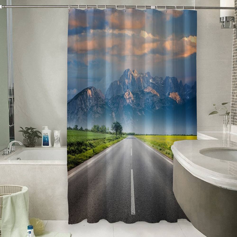 3D шторка для ванной «Дорога ведущая к горам» вид 6