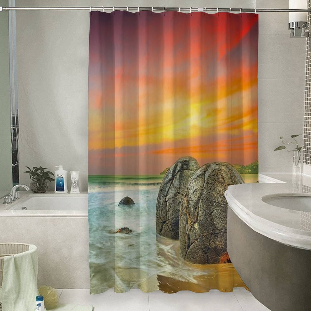 3D штора в ванную комнату «Камни на закате» вид 6