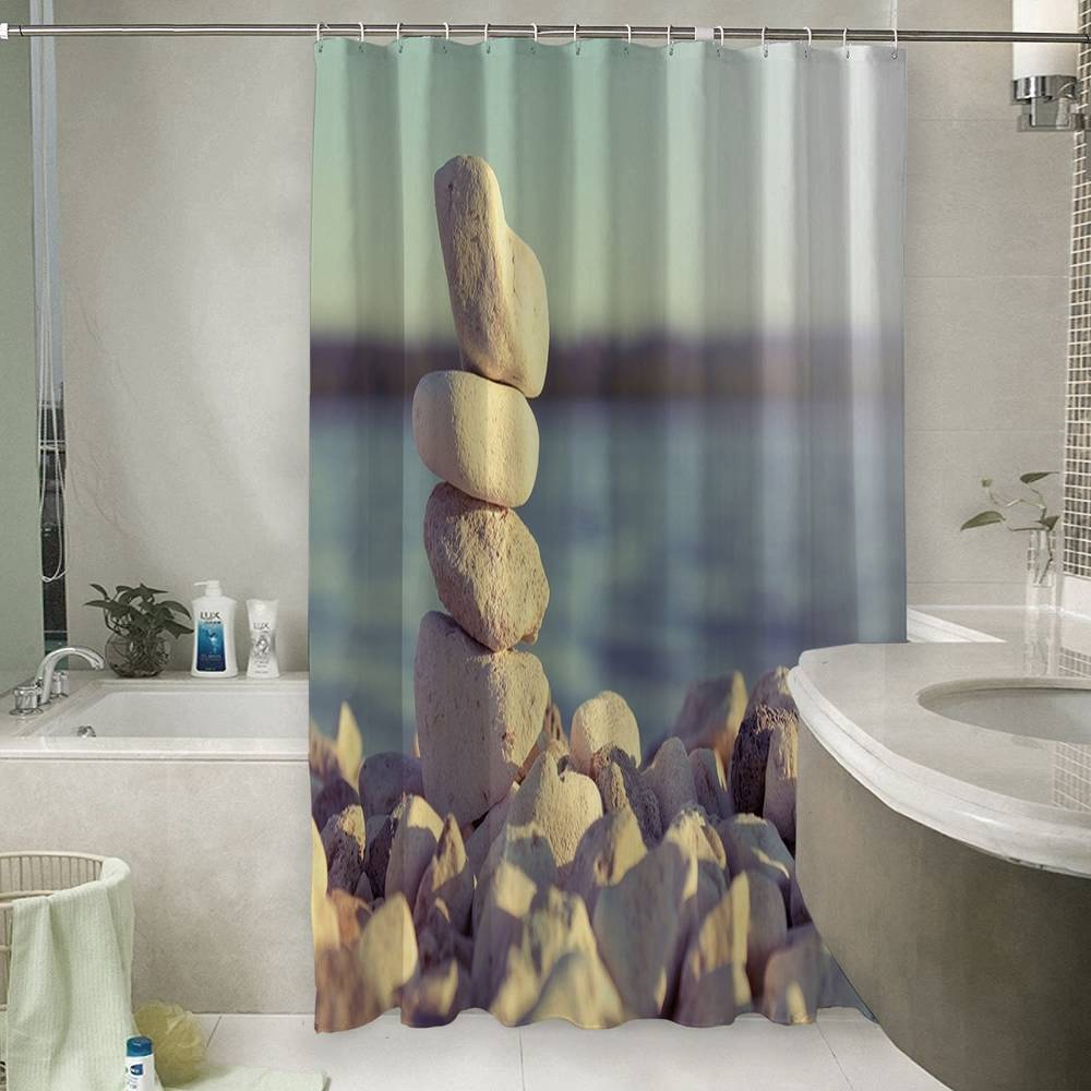 3D фото занавеска для ванной «Камни на берегу» вид 6