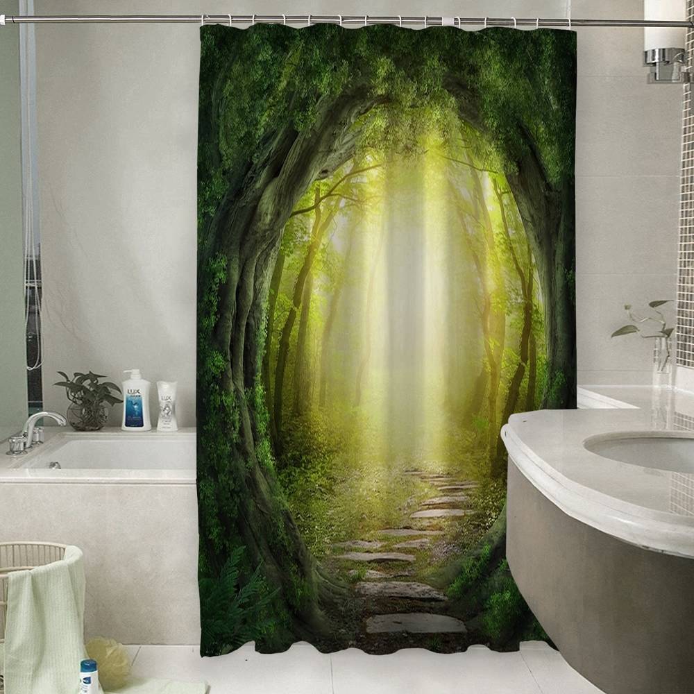3D фото занавеска для ванной «Тоннель из деревьев» вид 6