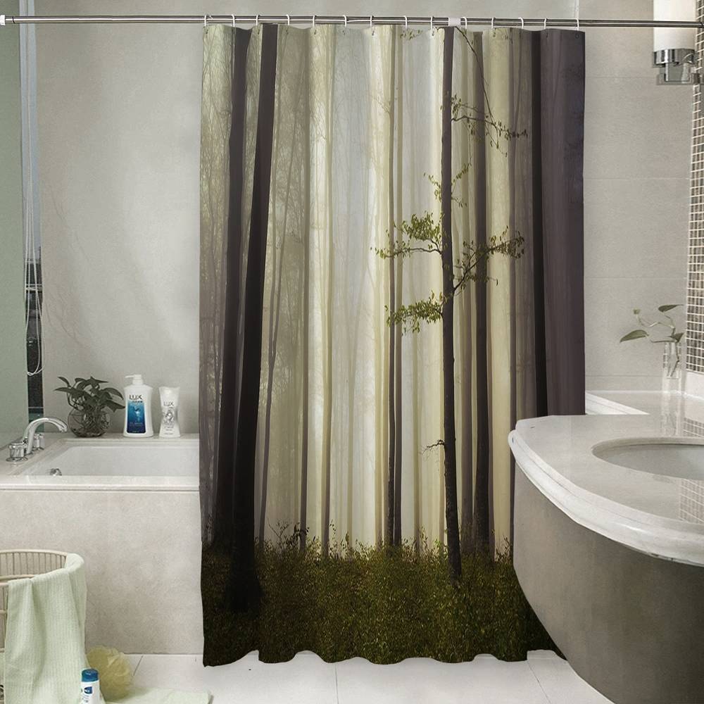 3D шторка для ванной «Туман в мистическом лесу» вид 6