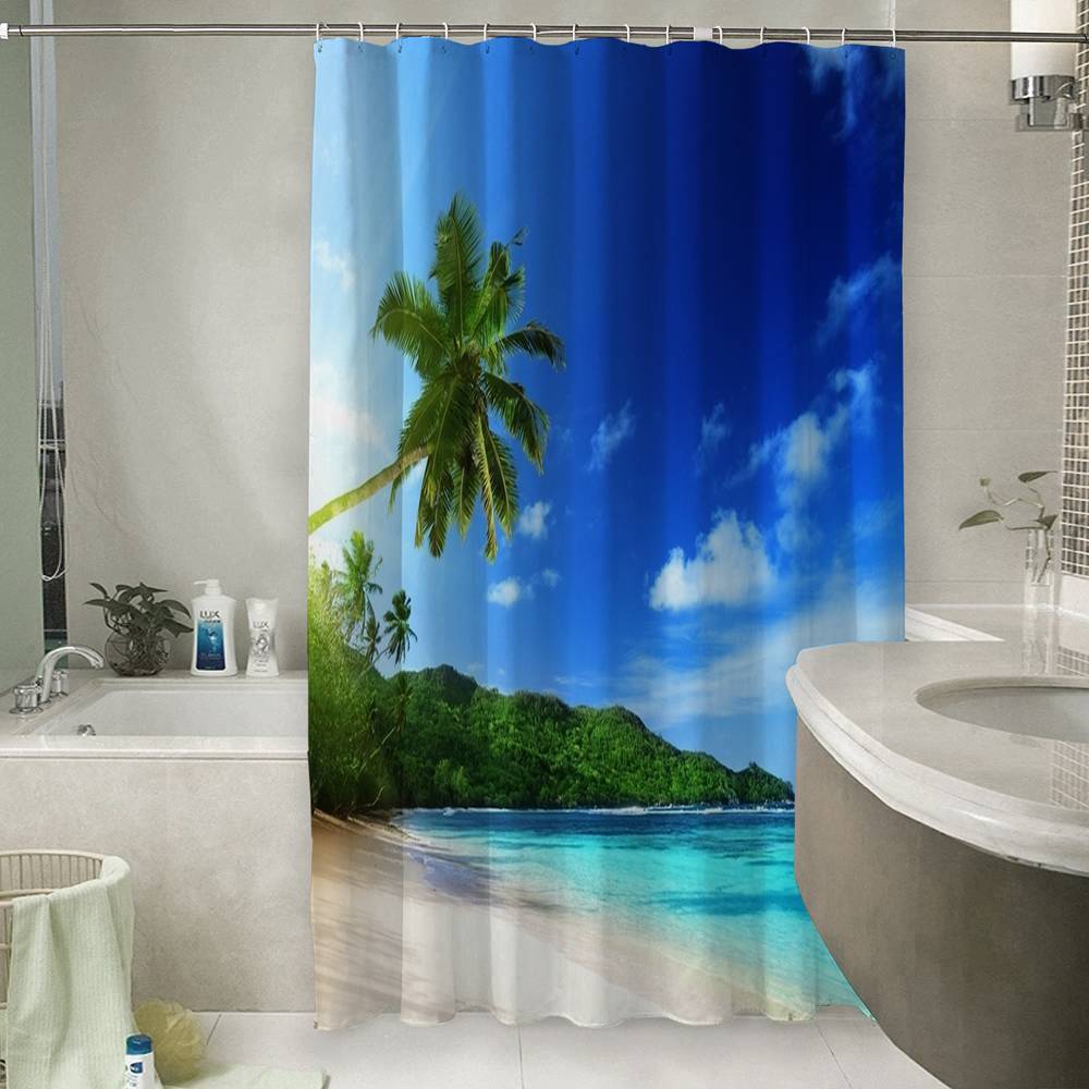 3D штора в ванную комнату «Берег на острове» вид 6