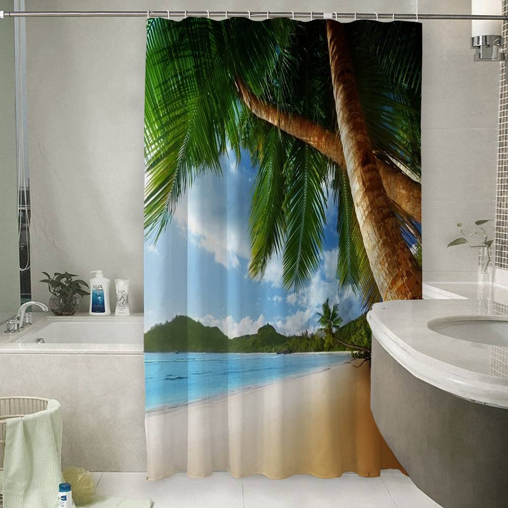 3D штора для ванной «Пальмы у океана» вид 6