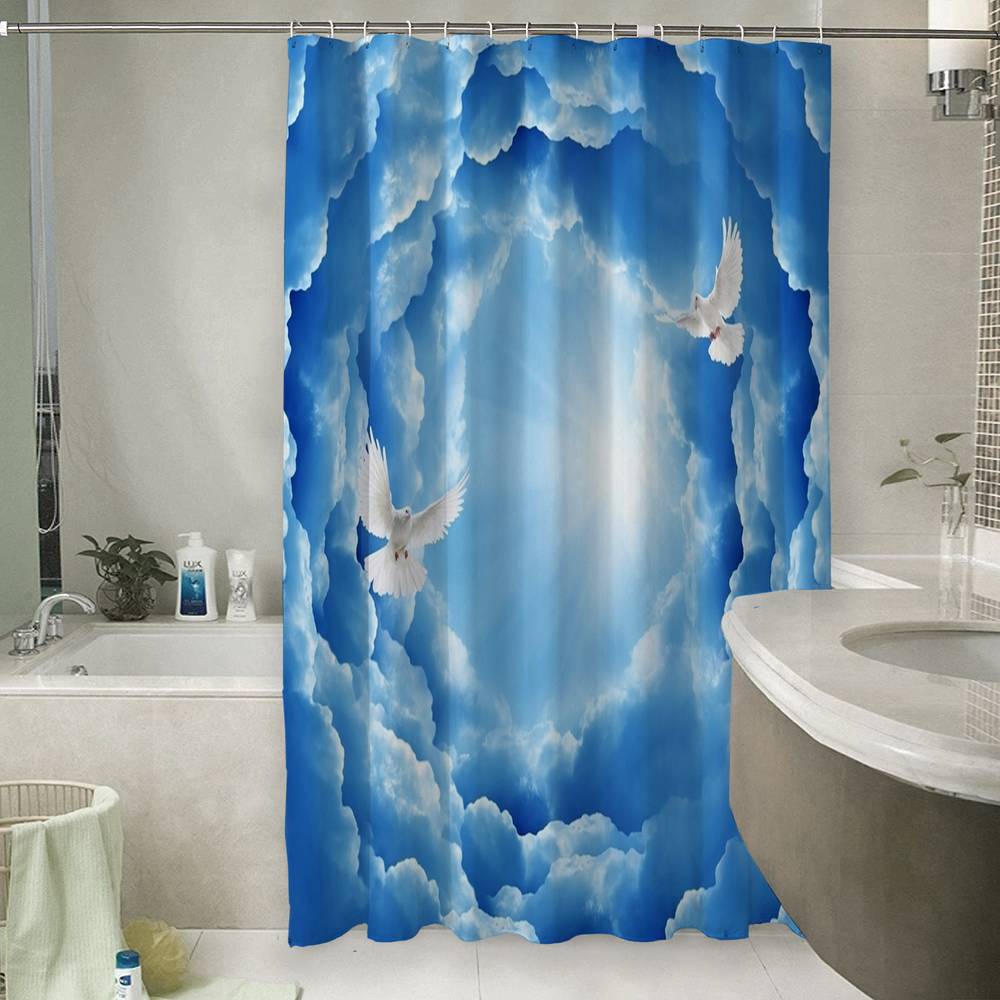 3D шторка для ванны «Голуби в небе» вид 6