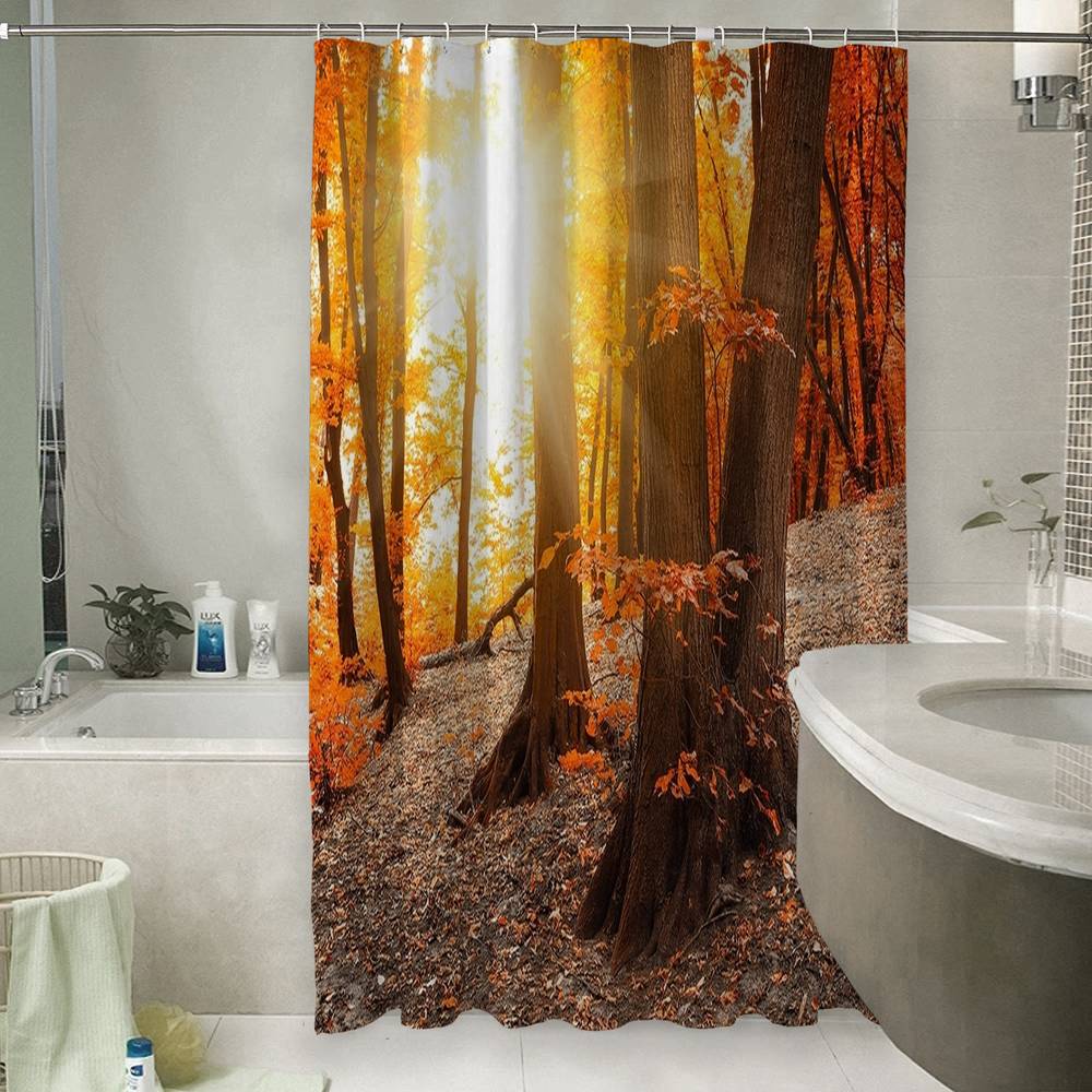 3D штора в ванную «Осенний лес» вид 6