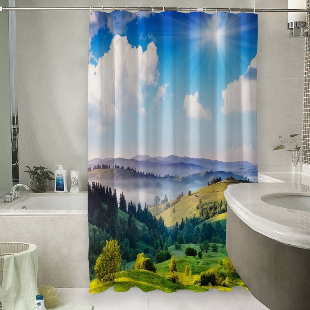 3D штора в ванную комнату «Альпийское утро» вид 6