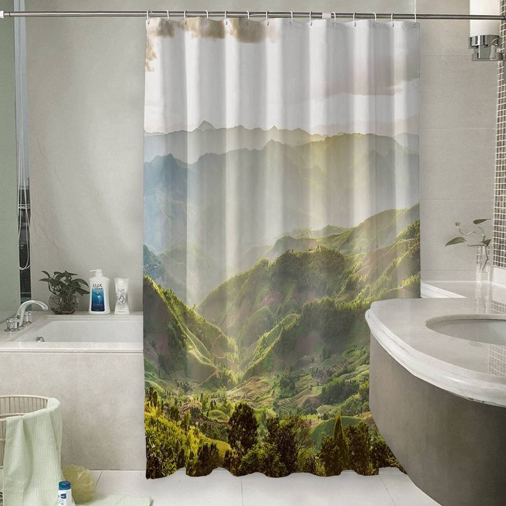 3D фото занавеска для ванной «Зеленая долина» вид 6