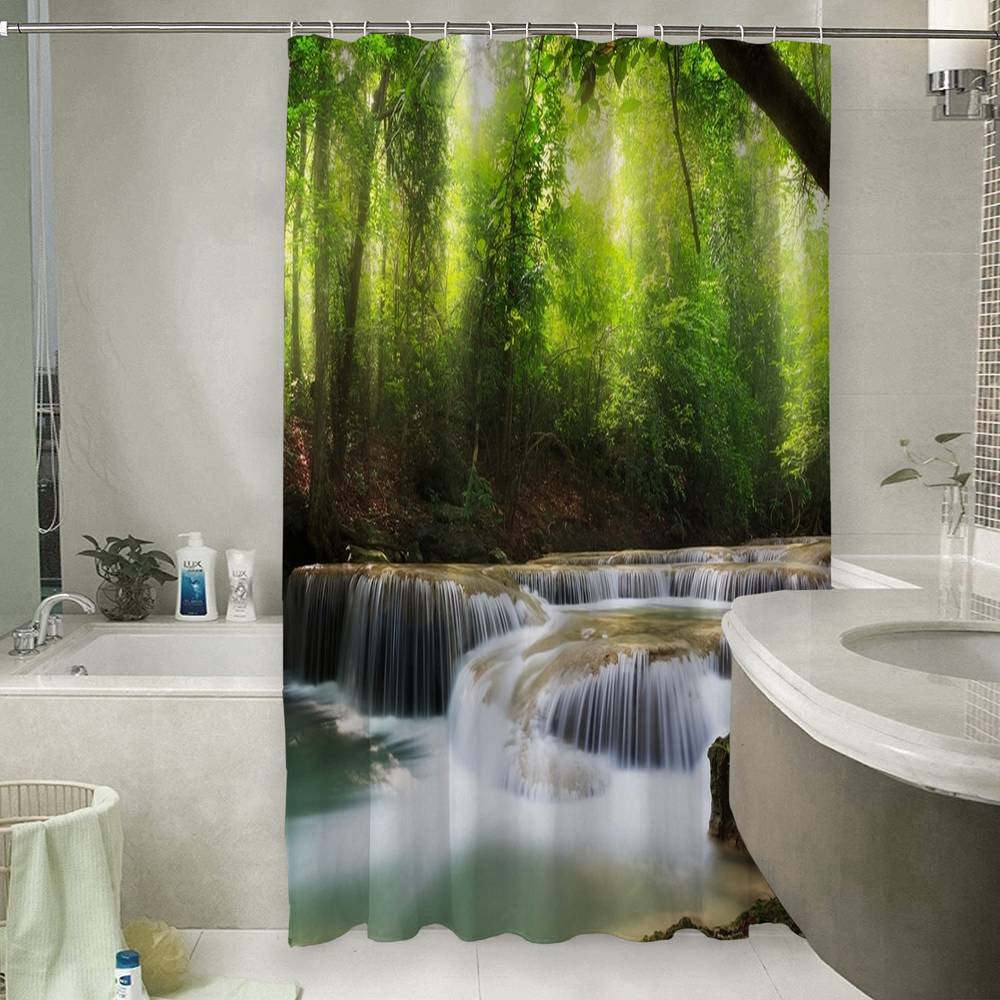 Штора для ванной «Водопад в солнечном лесу» вид 6