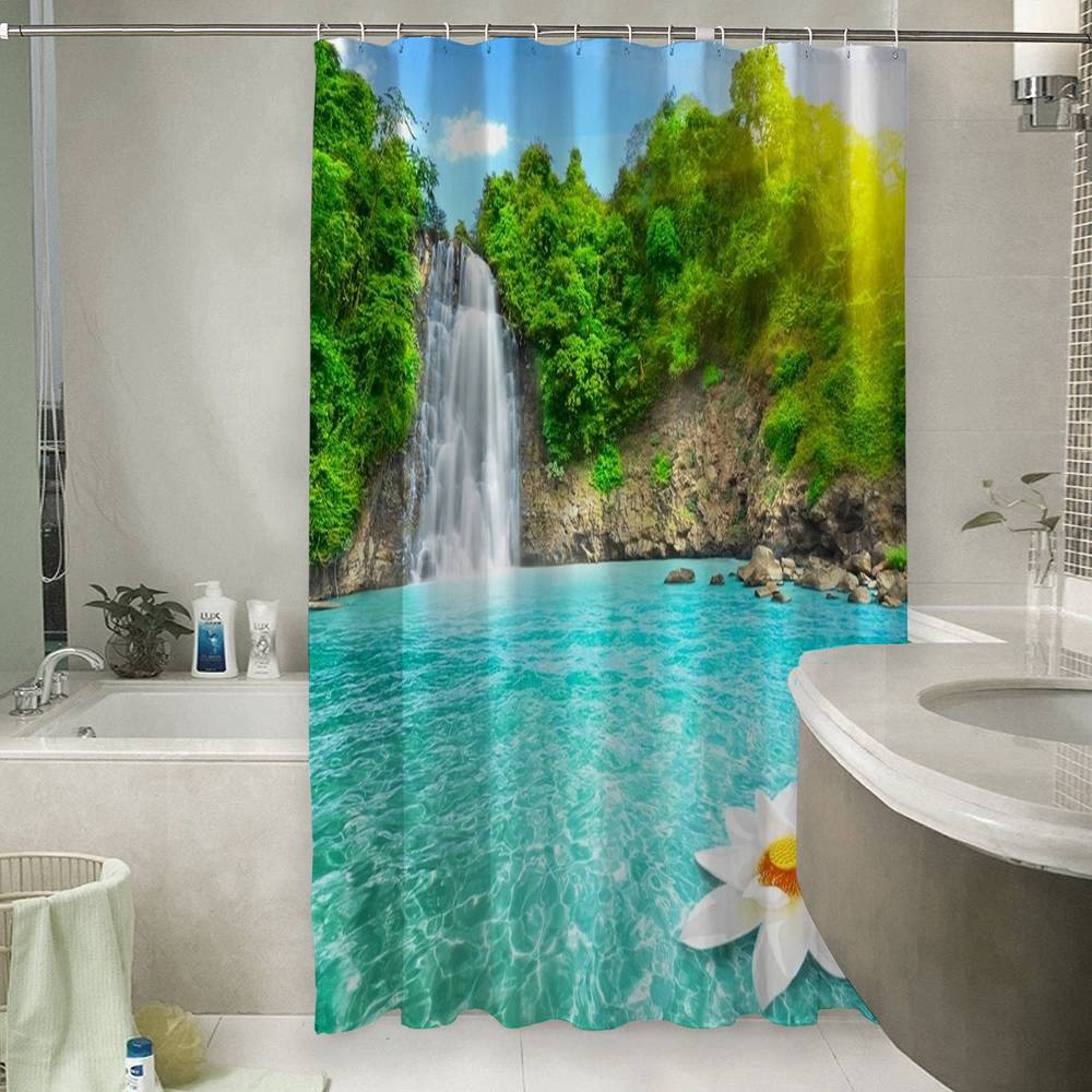 3D занавеска для ванной «Водопад с кувшинкой» вид 6