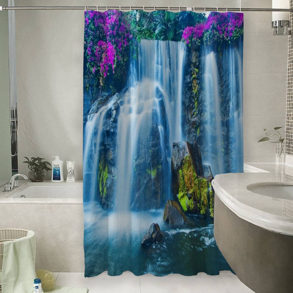 3D штора в ванную комнату «Горный водопад» вид 6
