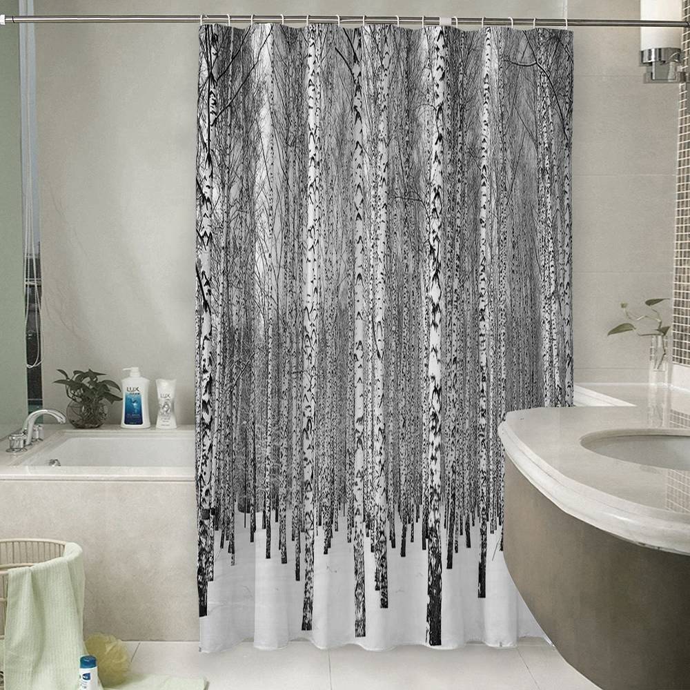 3D занавеска в ванную комнату «Березы зимой» вид 6