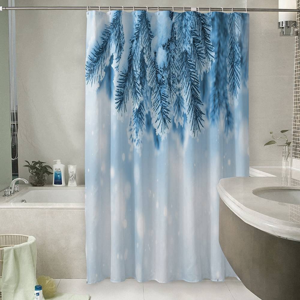 3D штора для ванной «Ветка ели в снегу» вид 6