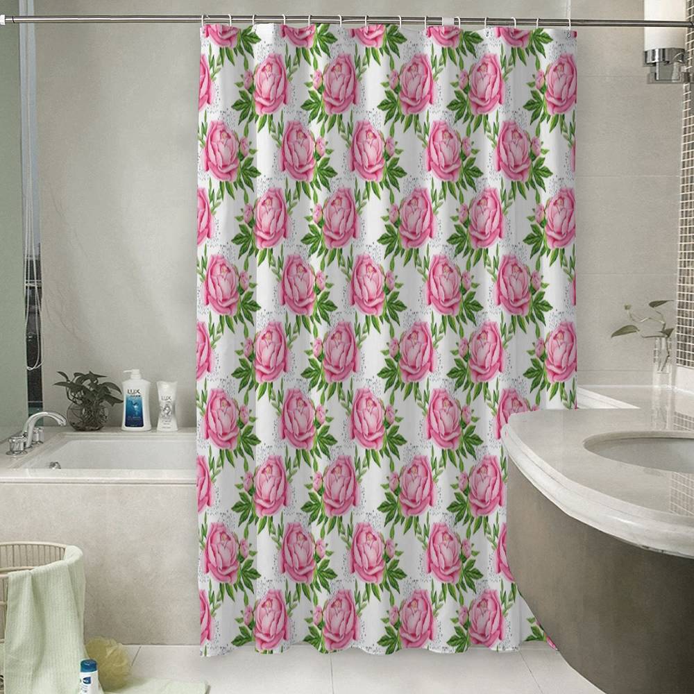 3D фото занавеска для ванной «Розовые пионы» вид 6