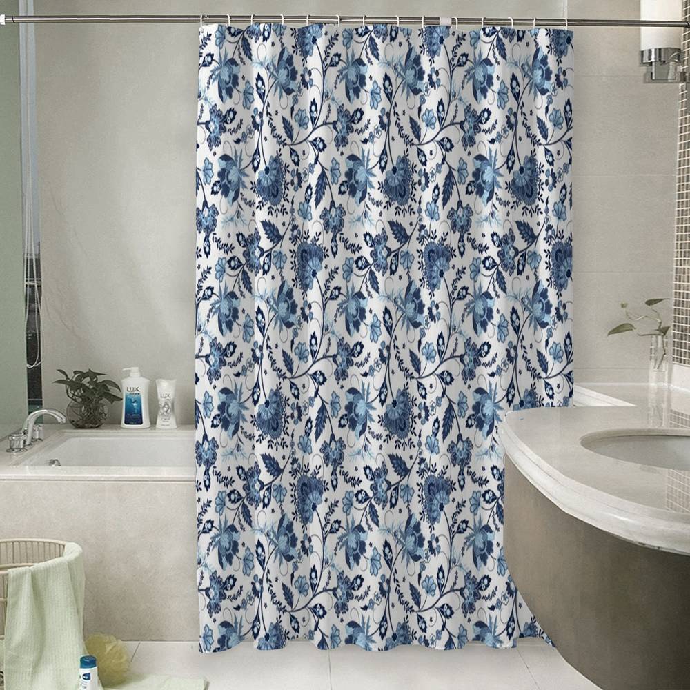 3D штора в ванную «Цветочный узор с голубым оттенком» вид 6