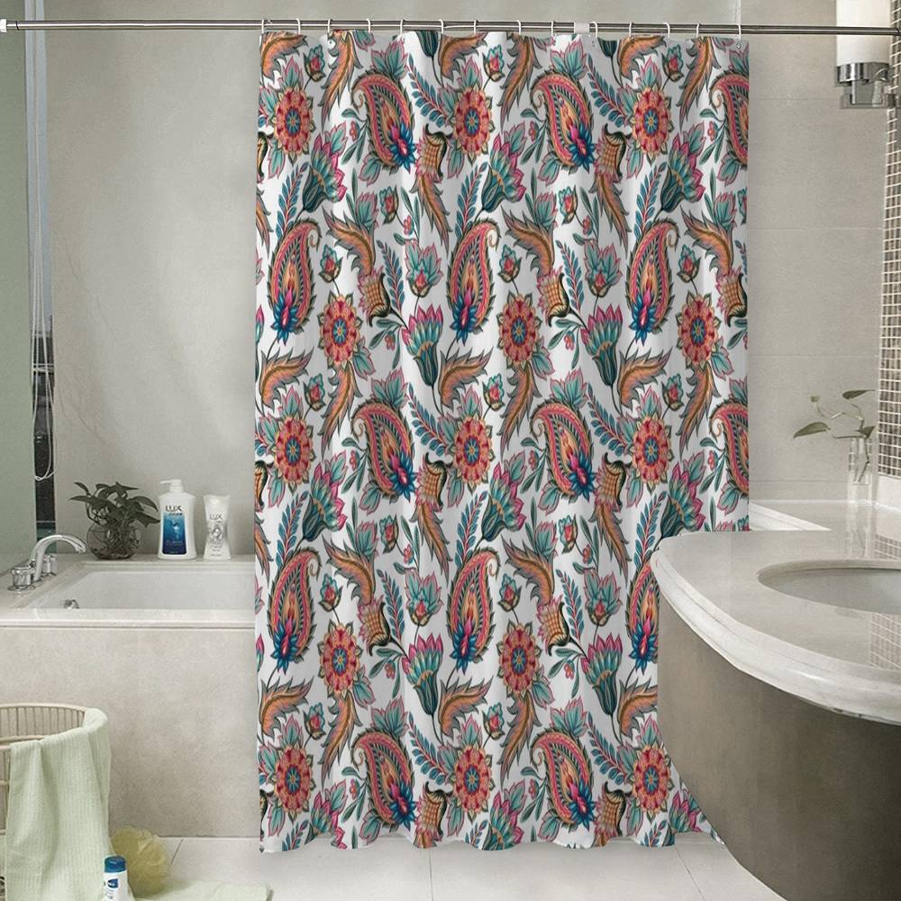 3D штора в ванную комнату «Цветы с орнаментом» вид 6