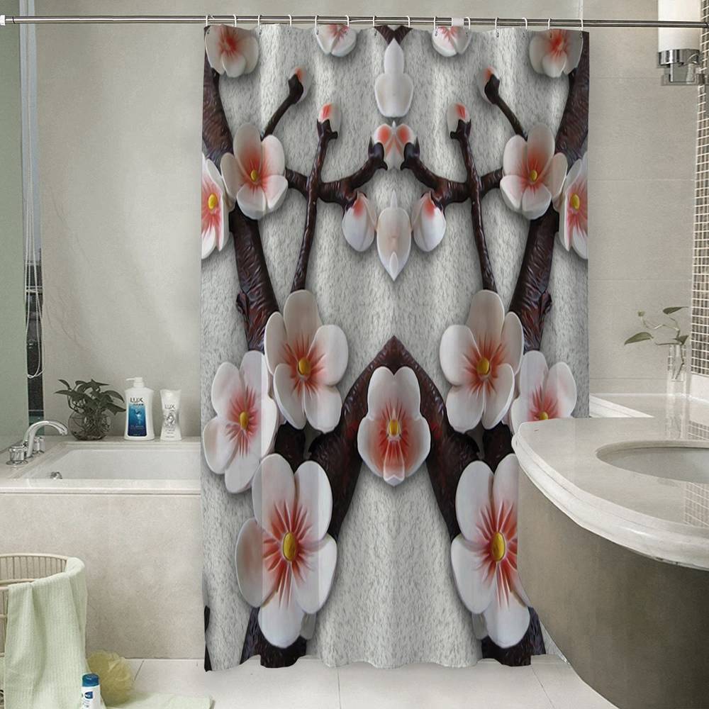 3D шторка для ванной «Ветви сакуры» вид 6