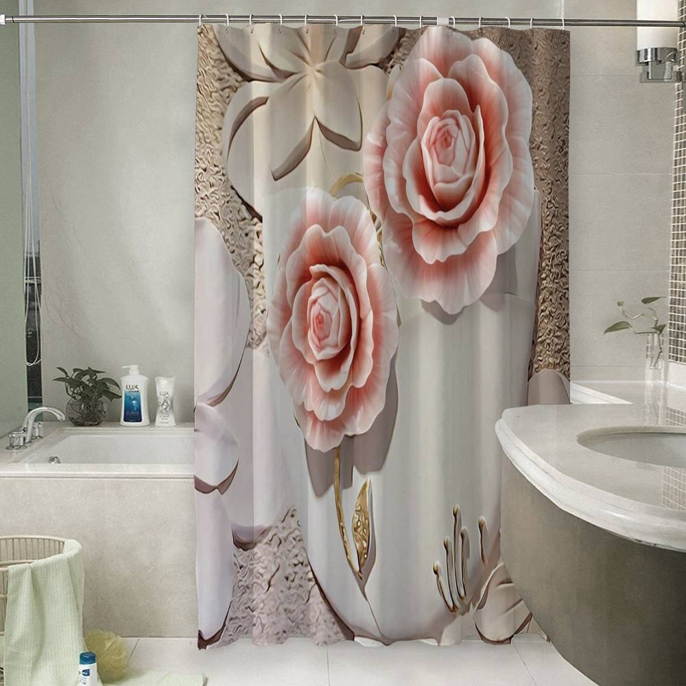 3D занавеска для ванны «Объемная композиция с бутонами роз» вид 6
