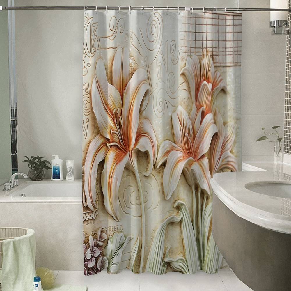 Штора для ванной «Лилии под каменную фреску» вид 6