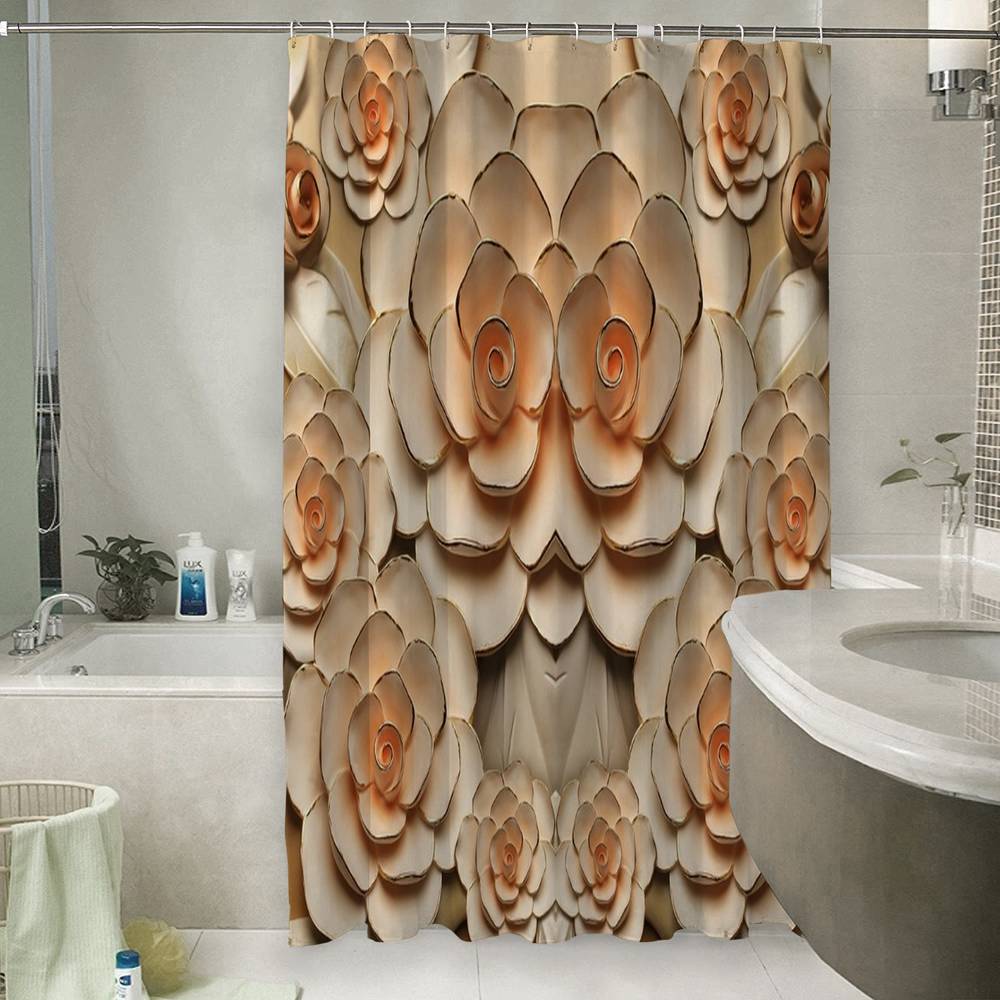 3D занавеска в ванную комнату «Розы с тиснением под керамику» вид 6