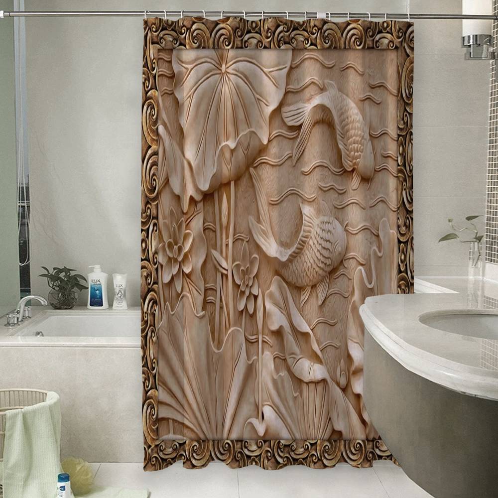 3D штора в ванную «Резьба по дереву в китайском стиле» вид 6