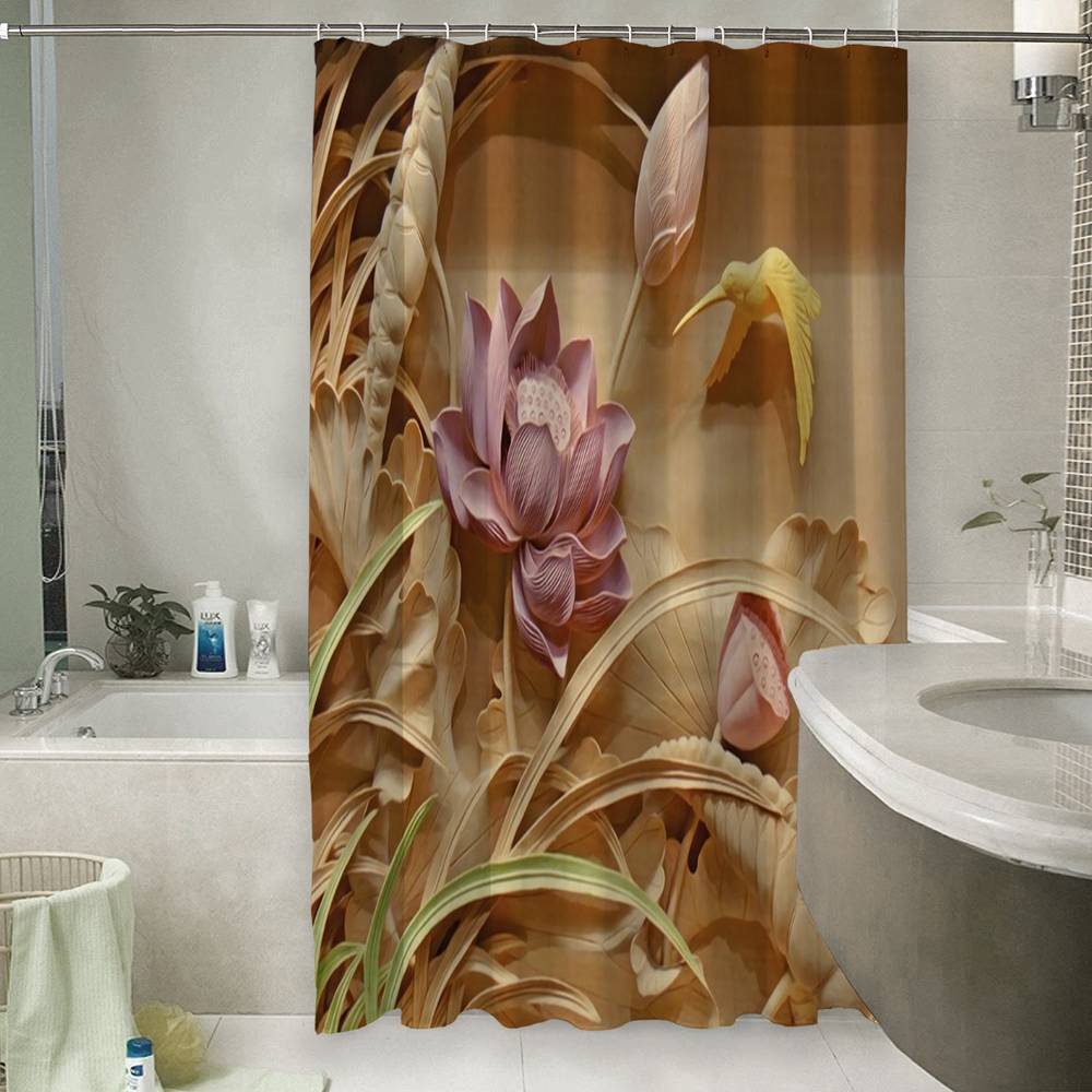 3D штора для ванны «Цветы с тиснением» вид 6