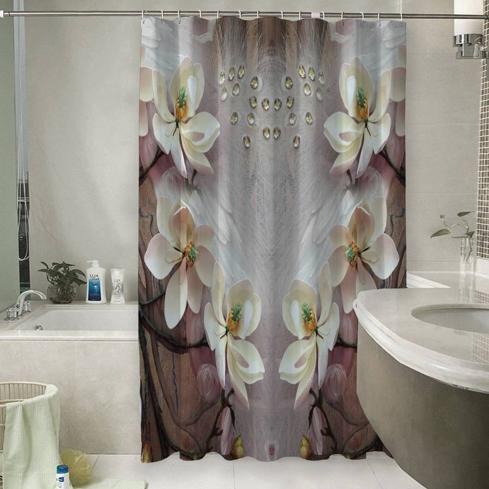 Занавеска для ванной «Объемные цветущие ветки» вид 6