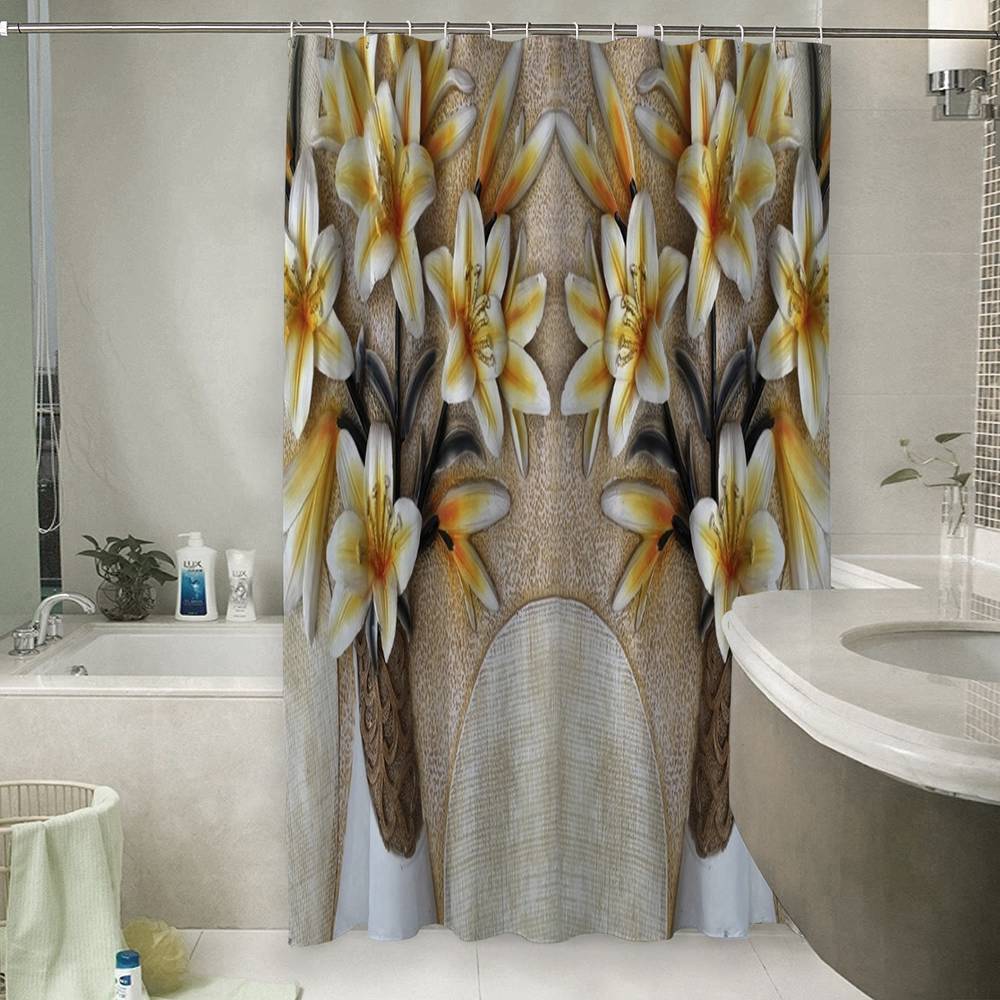 3D занавеска для ванны «Объемные лилии в вазах» вид 6