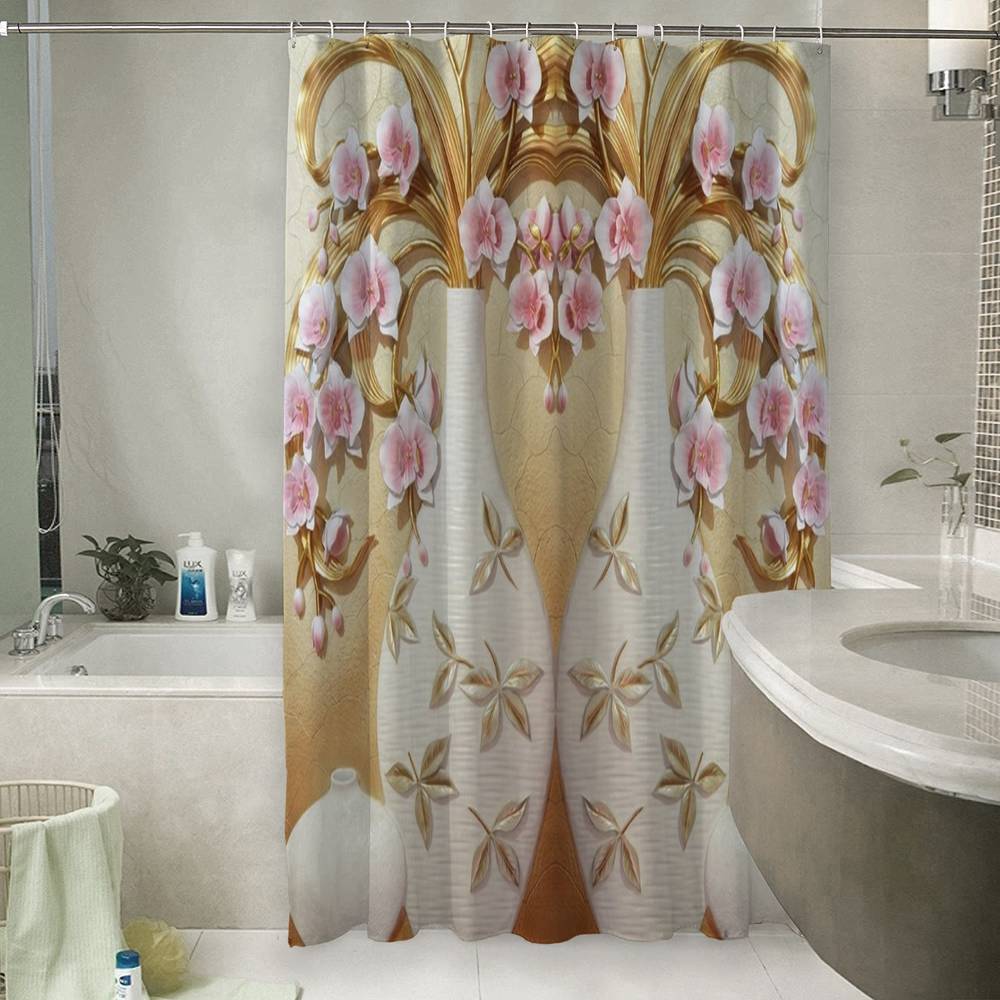 3D штора в ванную «Вазы с орхидеями» вид 6