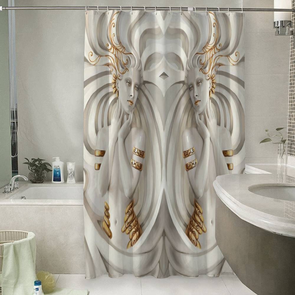 3D штора для ванны «Барельеф девушки с золотом» вид 6