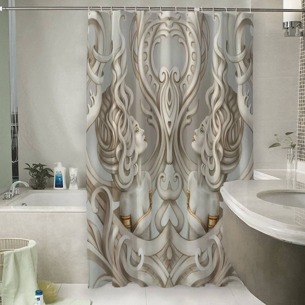 3D занавеска в ванную комнату «Барельеф с русалками» вид 6