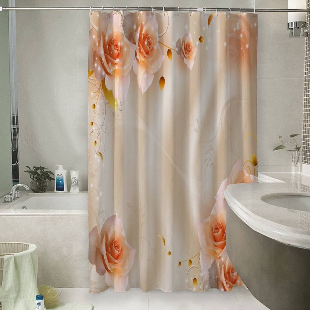 3D шторка для ванны «Композиция с бежевыми розами» вид 6