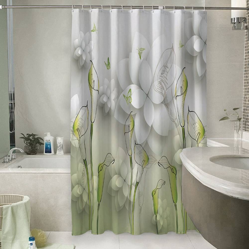 3D фотоштора для ванной «Зеленые каллы» вид 6
