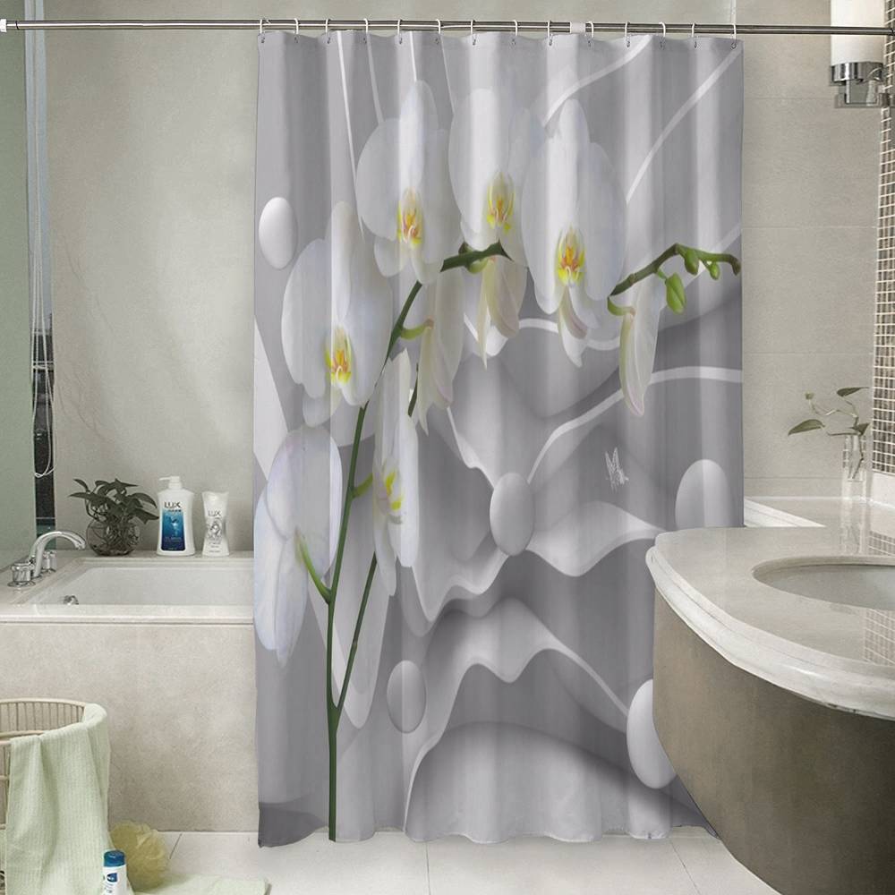 3D штора для ванны «Белая орхидея на объемном фоне» вид 6