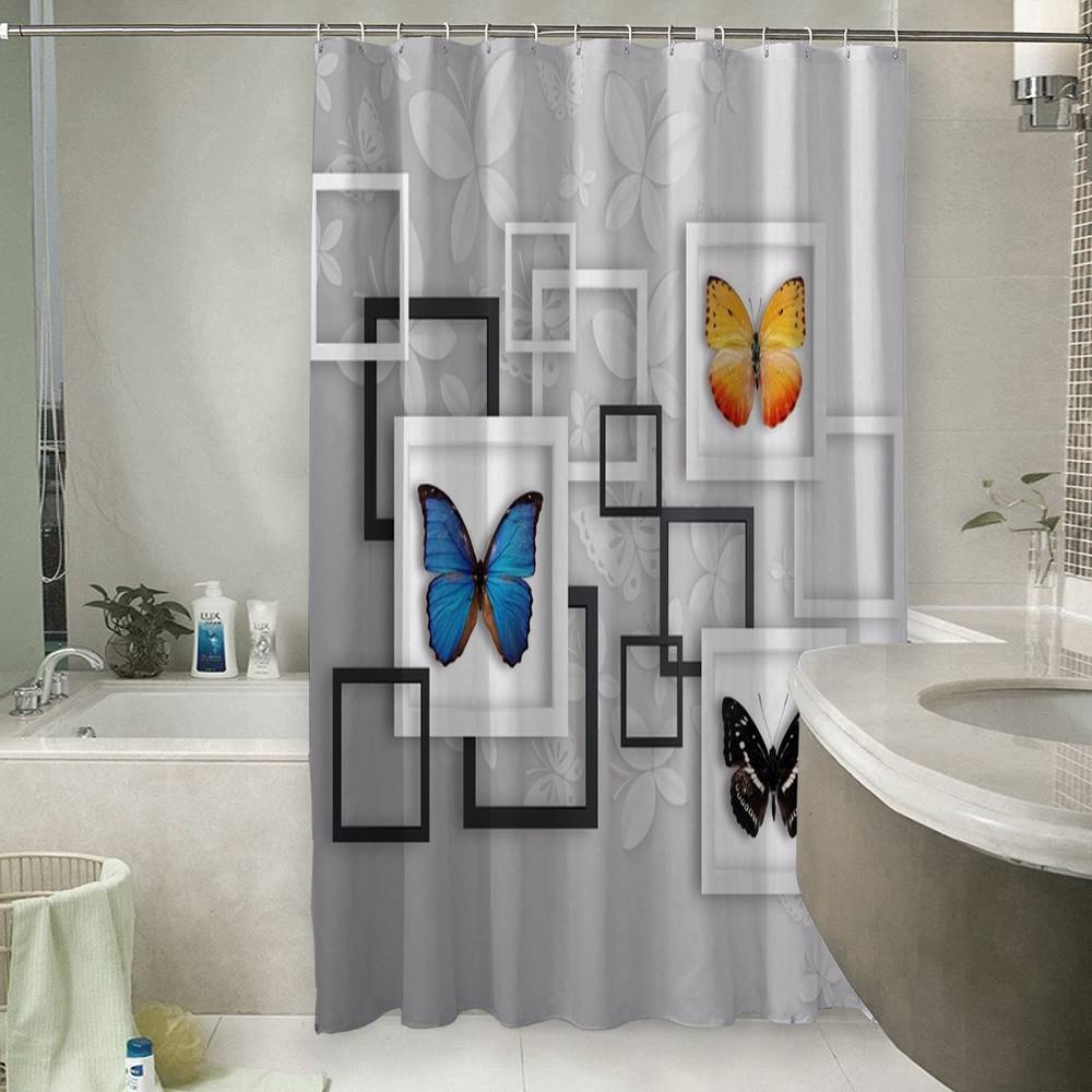 3D шторка для ванной «Коллекция бабочек» вид 6
