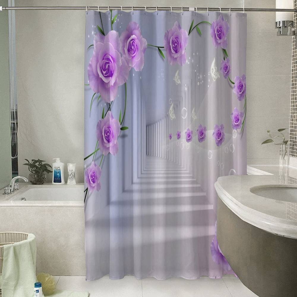 3D штора в ванную «Тоннель с розами» вид 6