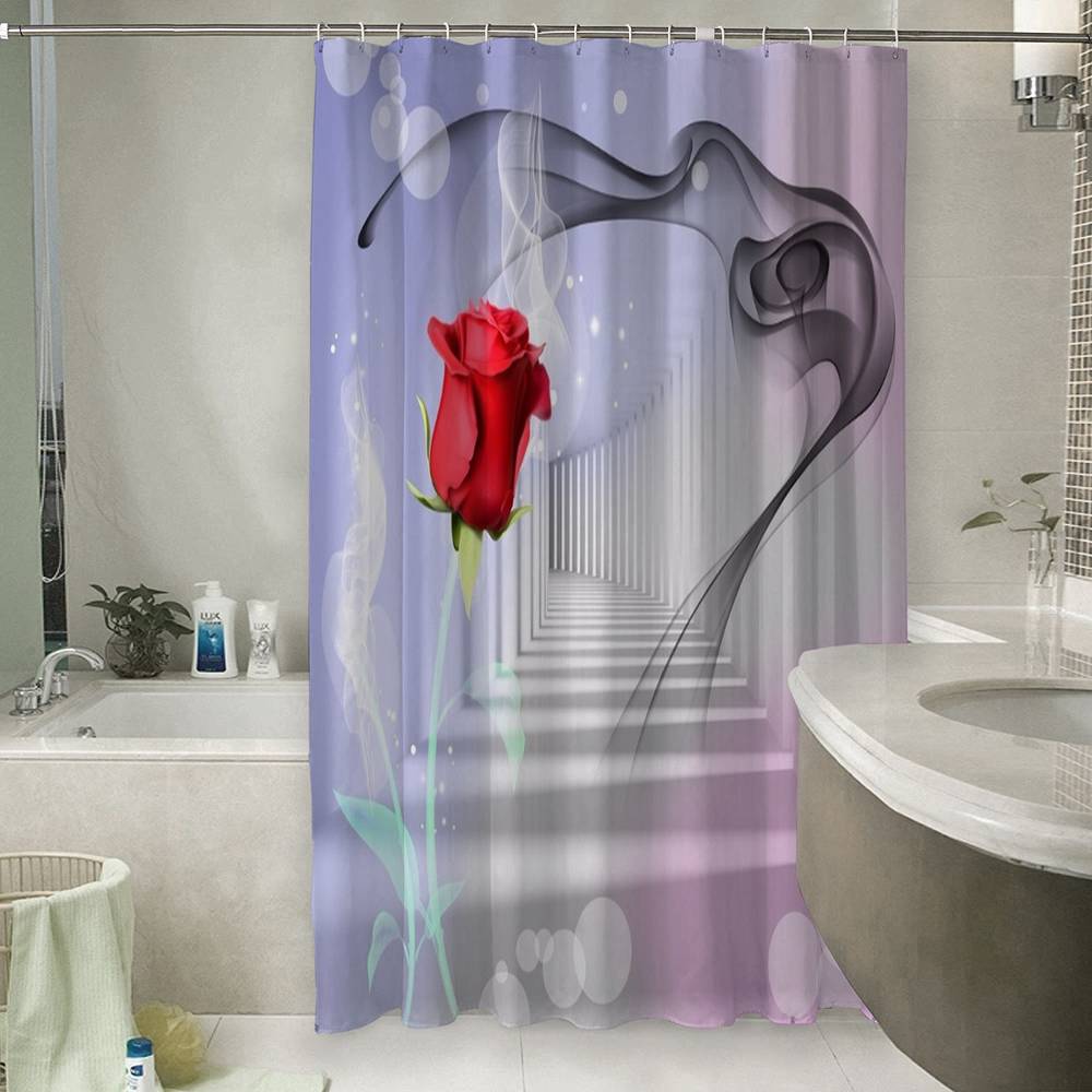 3D штора для ванной «Красная роза в тоннеле» вид 6