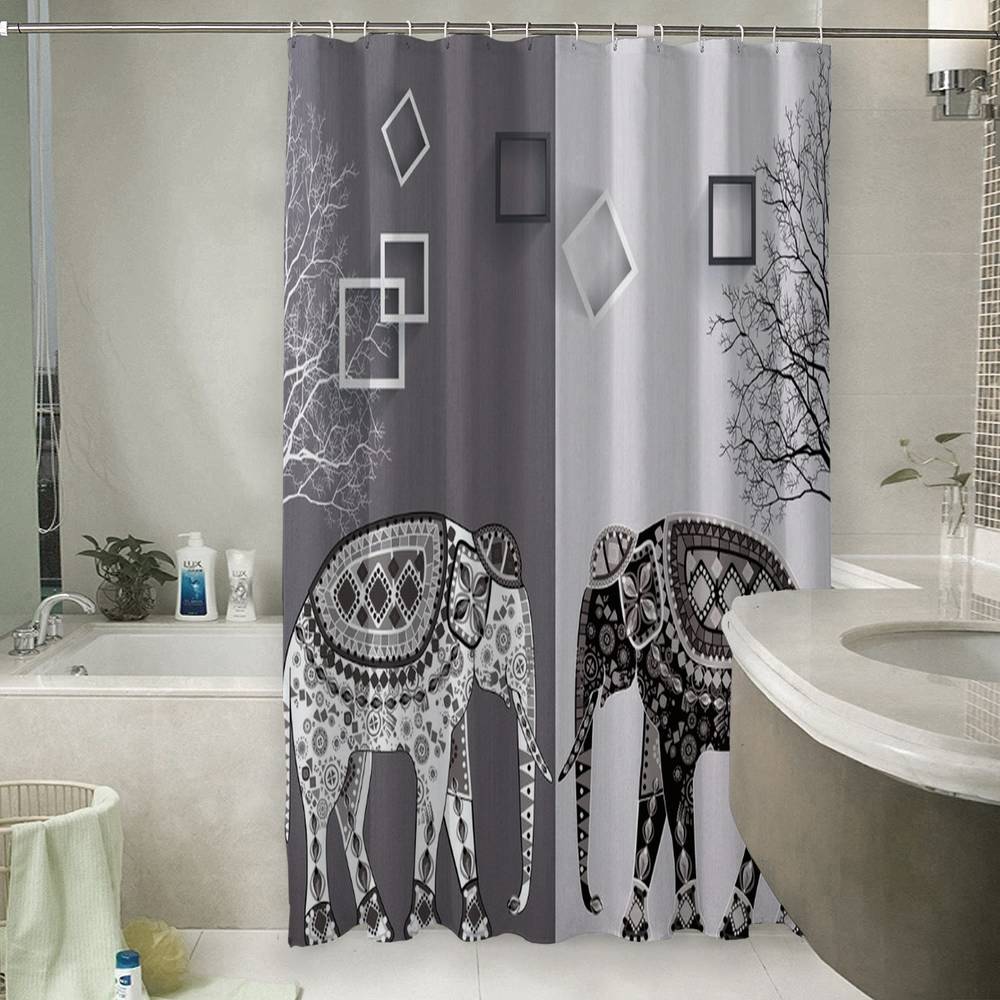 3D штора для ванны «Слоны в стиле модерн» вид 6