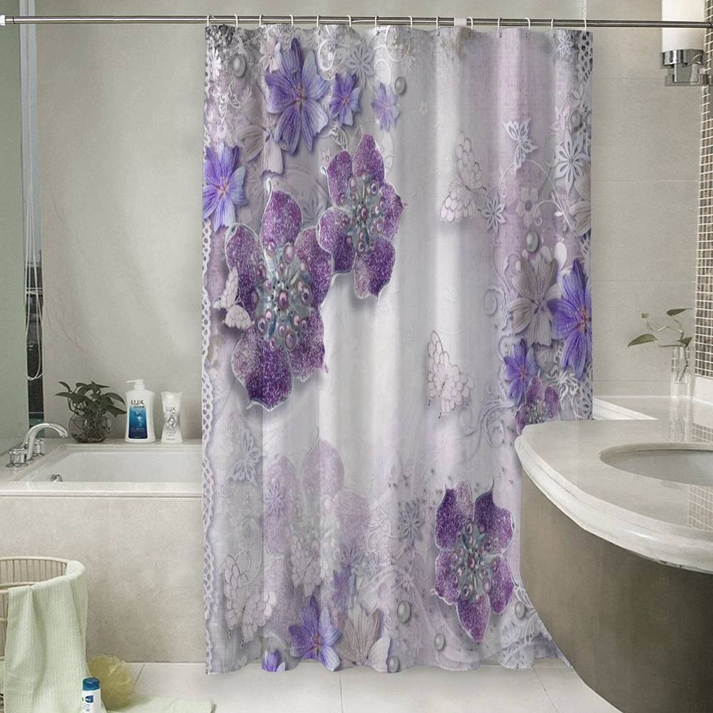 Занавеска для ванной «Ювелирные фиолетовые цветы» вид 6