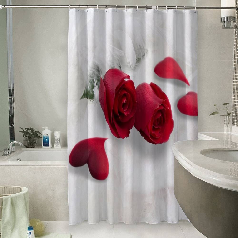 3D штора в ванную «Красные розы в перьях» вид 6