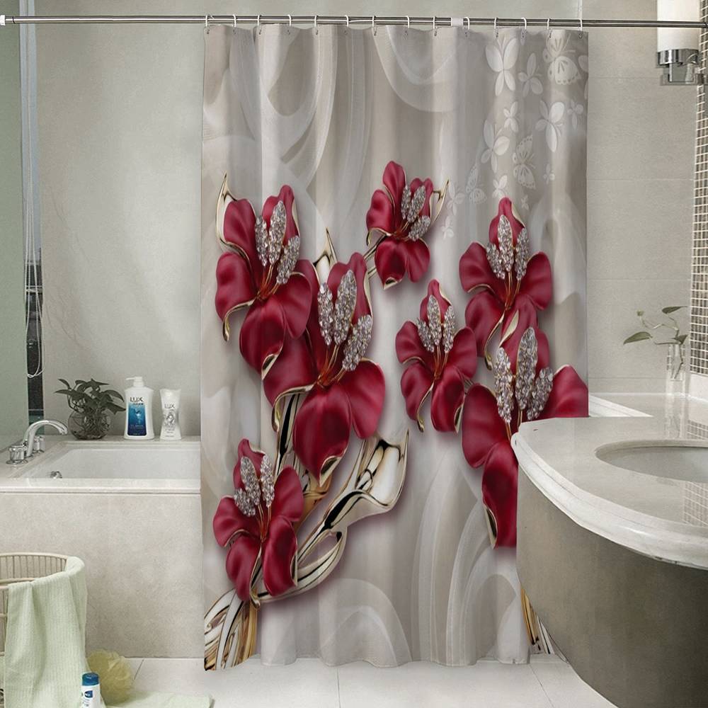 3D шторка для ванной «Драгоценные лилии» вид 6