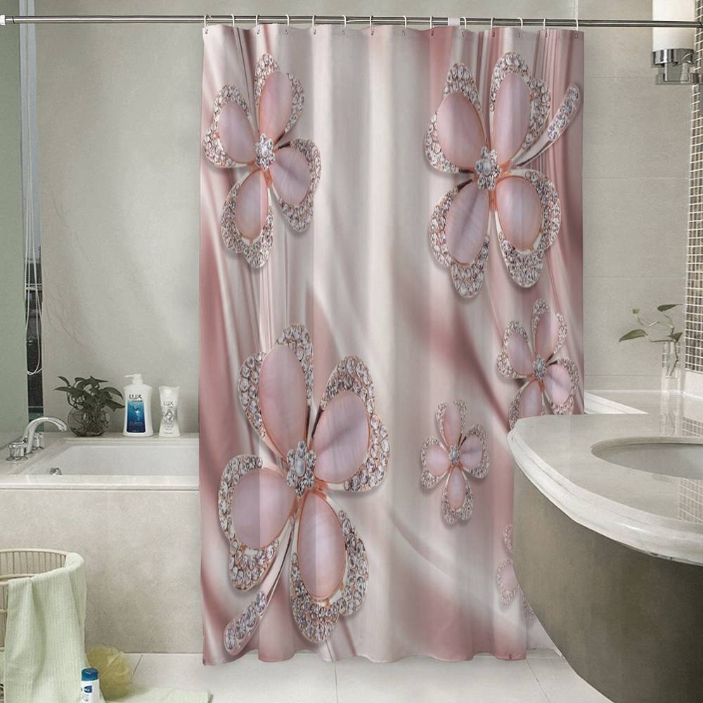 Штора для ванной «Клевер с бриллиантами в нежно-розовых тонах» вид 6