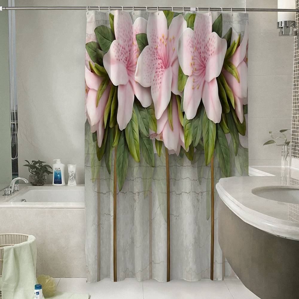 3D фото занавеска для ванной «Бархатистые цветы» вид 6
